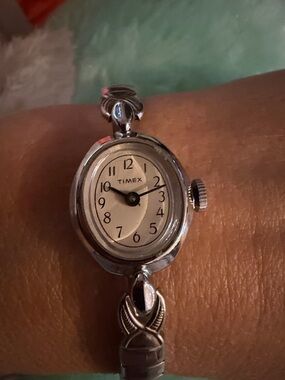 Timex Women's Silver Oval Bracelet Watch with White Dial